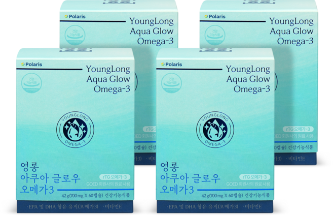 영롱 아쿠아 글로우 오메가3 RTG 초임계 임산부 약국, 4개, 60정