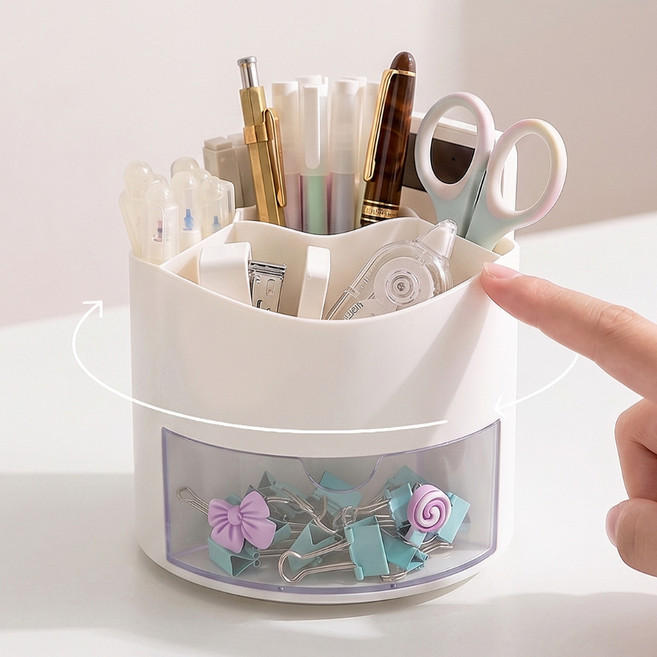 필인어스 360도 회전 수납 연필꽂이, 화이트, 1개