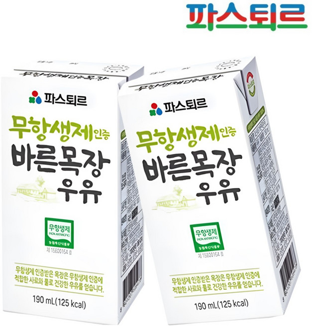 파스퇴르 무항생제인증 바른목장우유190ml, 190ml, 12개