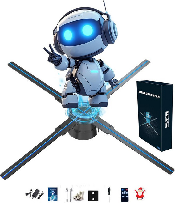 3DHologramFan 18.1인치 528 LED 홀로그램 디스플레이 팬 WiFi 및 APP 제어 블루투스 리모컨 2000cdm 밝기 비즈니스 스토어 전시회 축제 소매점용 3D
