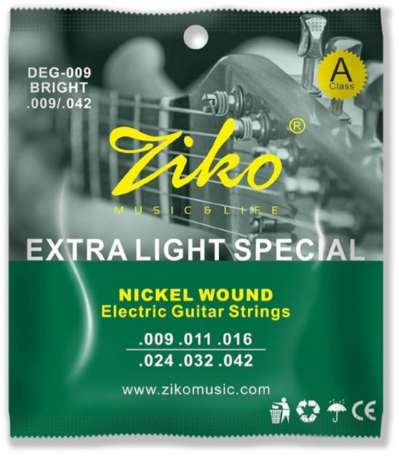 ZIKO 일렉 기타 줄 세트 스트링 니켈 도금 코팅 009-042, 1박스, 실버, 2세트