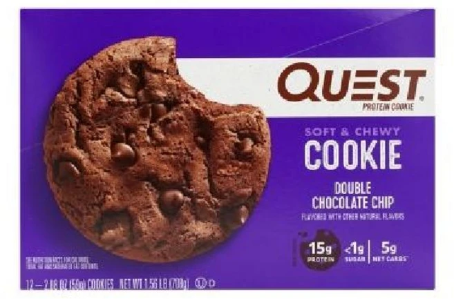 Quest 퀘스트 프로틴 쿠키 더블 초콜릿 칩 뉴트리션 고단백 저탄수 비스킷 12개입, 1개, 59g - 쿠팡