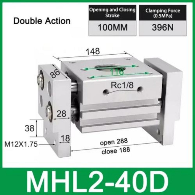 공압 실린더 더블 액팅 평행 와이드 그리퍼 클로 MHL2 시리즈 전자 그리퍼 MHL2-10D MHL-16D, 16) MHL2-40D