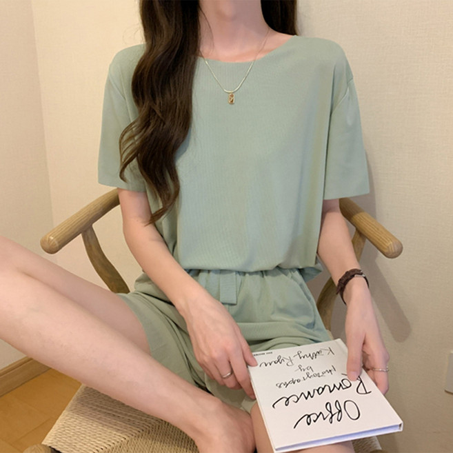 HanVo 家居服套裝 冰絲涼感短袖短褲兩件組