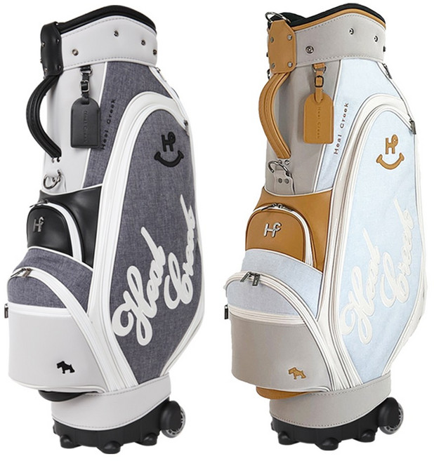 힐크릭 스마일 패브릭 골프 휠 캐디백 9인치 남녀공용, 스카이블루