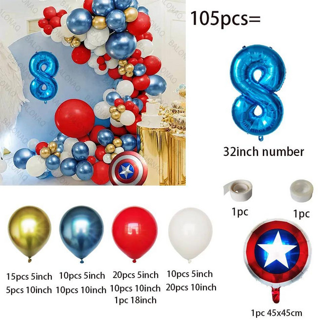 어벤져스 캡틴 아메리카 쉴드 다리미 맨 히어로 라텍스 풍선 배너 생일 파티 장식 샤워 글로보, 1개, 19. style-8 / A. as picture