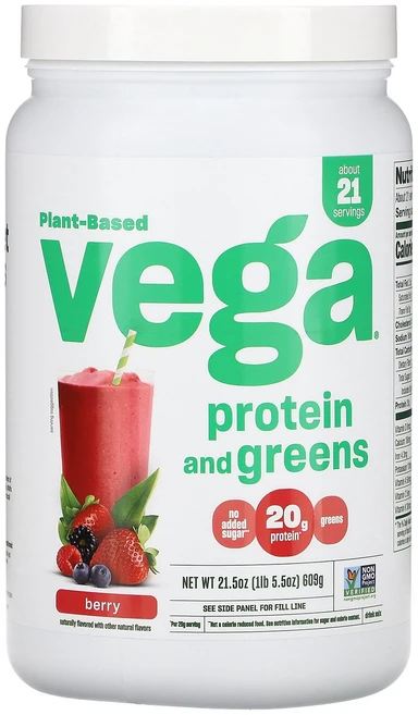 Vega 식물성 단백질 및 녹색 채소 베리 609g(1lb 5.5oz) Vega (베가), 1개 - 쿠팡