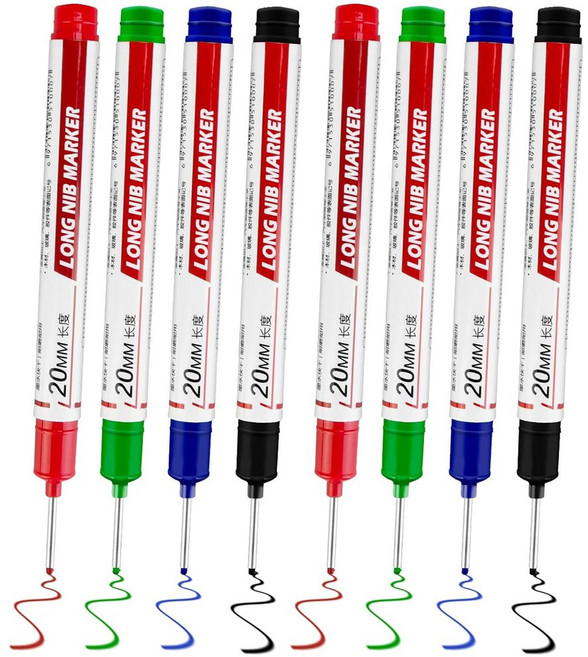 산업용 마커펜 공업용 작업용 긴촉 산업용마킹펜 마카펜 검정 빨강 파랑 초록, 1세트(8개), 4색