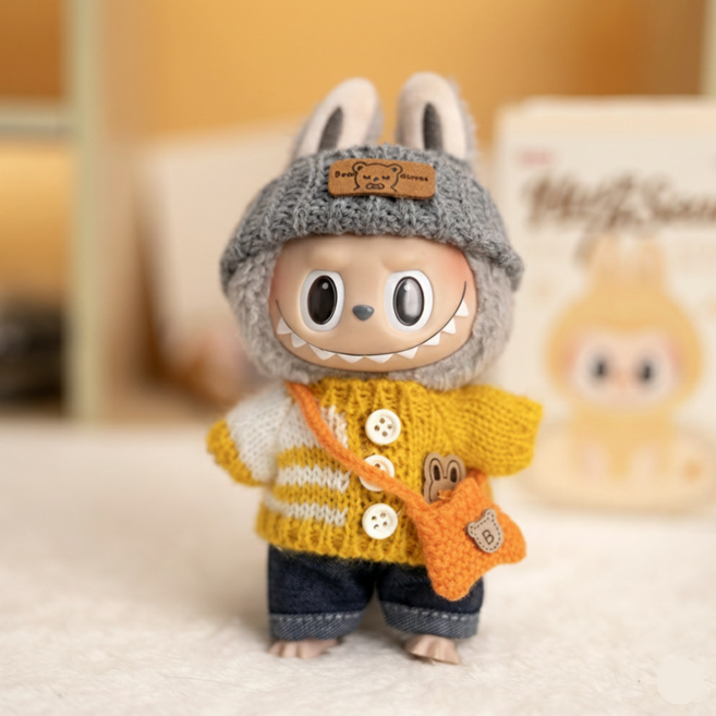 티니숲속 라부부 인형옷 스웨터 모자 바지 가방 4종 세트 인형꾸미기, 1개, 옐로우