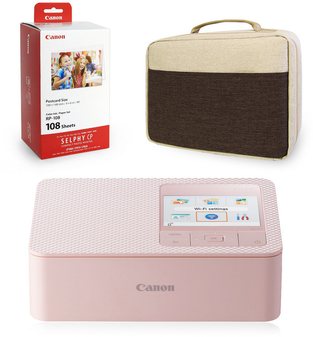캐논 포토프린터 셀피 CP1500 + 인화지108매 + 잉크 + 가젠 파우치가방, 핑크 ( CP1500+108매+잉크+가방 )