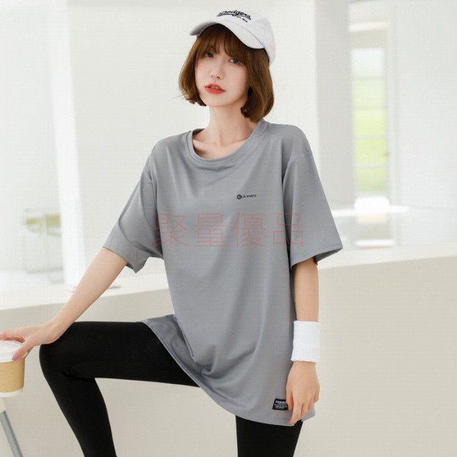 大碼涼感運動服 速乾衣 排汗衣 瑜珈衣 冰絲T恤女 涼感上衣 工作服 女運動上衣 有氧運動服 寬鬆大碼顯瘦