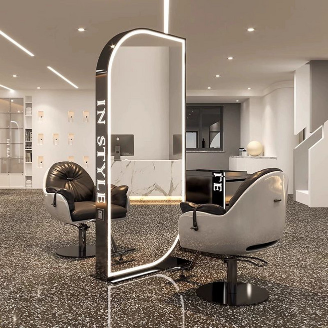 양면 미용실 경대거울 바버샵 헤어샵 전신 거울 대형, 메이플 리프 양면 블랙 200x80