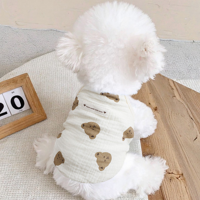 강아지 가을 사계용 시원한 옷 자외선 차단 비숑 테디 야외 옷 귀여운 곰 멜빵, 1개, 곰돌이