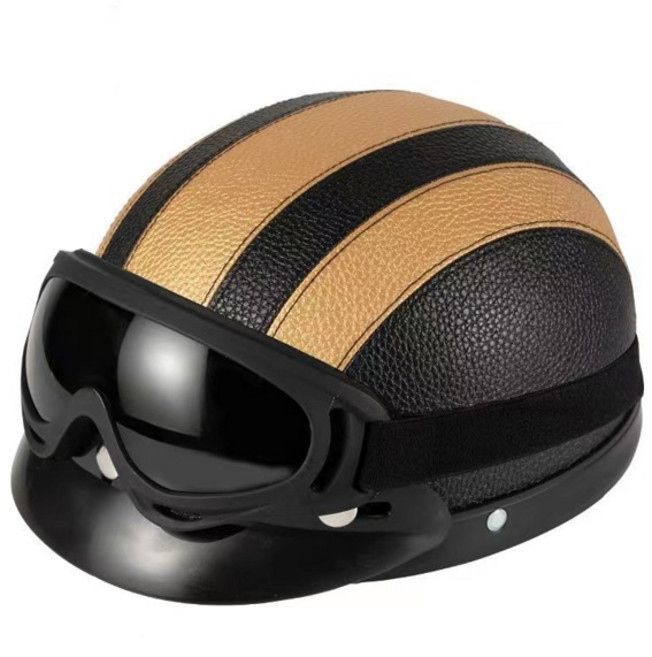 남녀공용 빈티지 할리 가죽 헬멧 겨울 따뜻한 범용 경량 하프 헬멧 전기 자전거 훌륭한 선물 세트, [03] 8