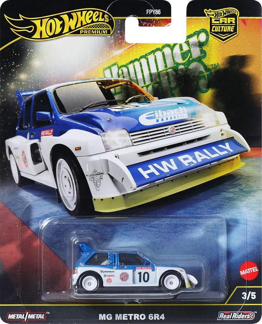 Hot Wheels 프리미엄 자동차 문화 수집용 장난감 자동차 1:64 스케일 다이캐스트 '86 MG 메트로 6R4 리얼 라이더 타이어가 있는 해머 드롭 차량, 86 MG Metro 6R4