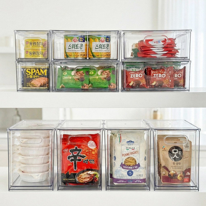 한누네 아크릴 서랍형 팬트리 정리함, 투명, 1개