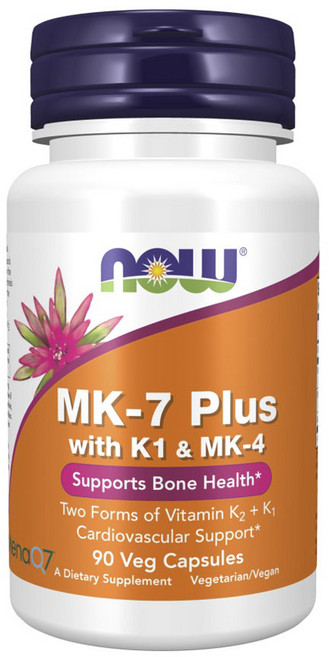 NOW Foods MK-7 Plus維他命K1&MK-4素食膠囊, 1個, 90錠