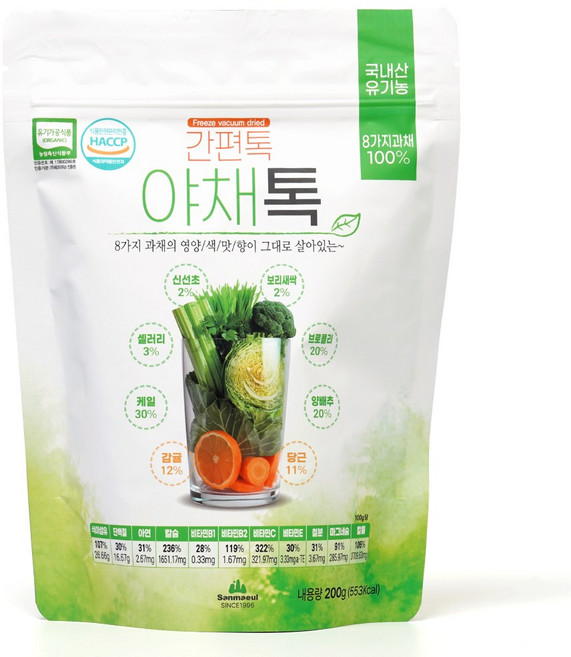 산마을 동결건조 유기농 간편톡 야채톡 200g 대용량 생식 가루 분말, 1개