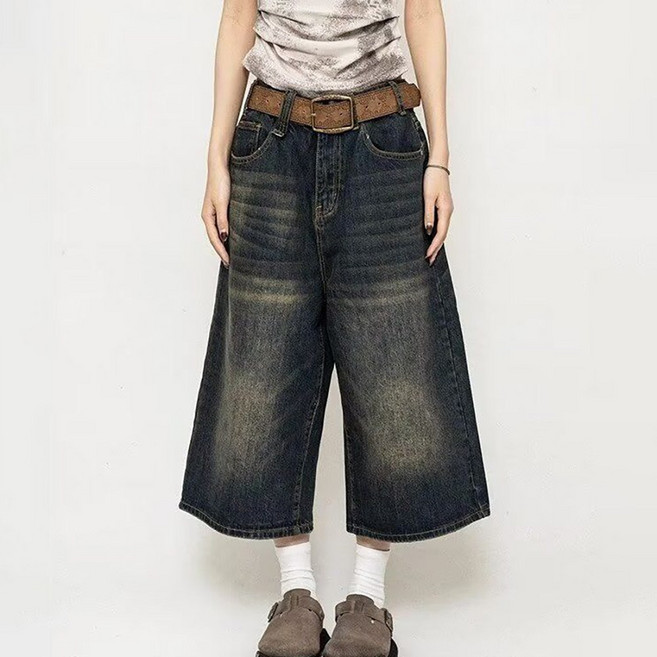 ROYALBELLE 남성 와이드 루즈핏 스트레이트 7부 데님 캐주얼 청팬츠 S0040417