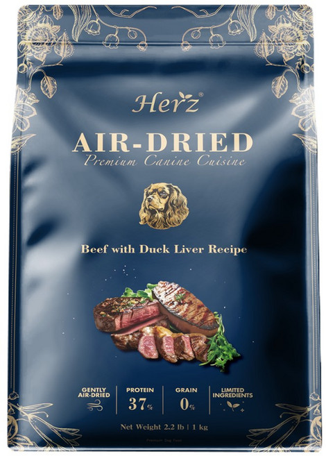 Herz 赫緻 美饌低溫風乾糧 454g 1kg 赫緻美饌 頂級鴨肝 軟片飼料, 1個, 效27/5月赫緻美饌嫩牛鴨肝454g(藍), 牛