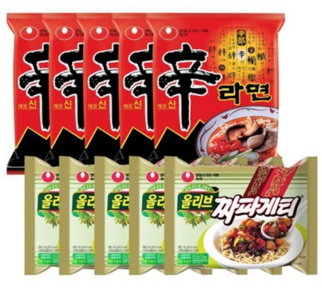 봉지)농심짜파게티 5개 + 봉지)농심신라면 5개, 1개