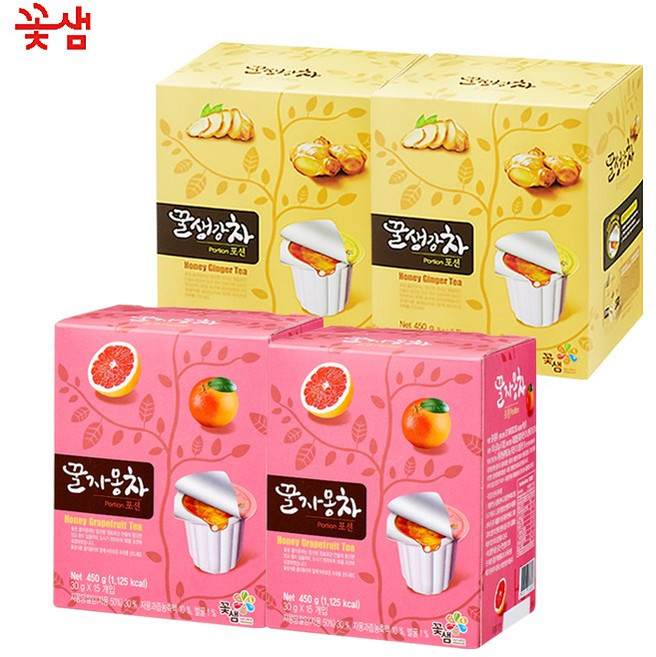 꽃샘 꿀생강차 포션 2개 +꿀자몽차 포션 2개 (60개입), 1세트
