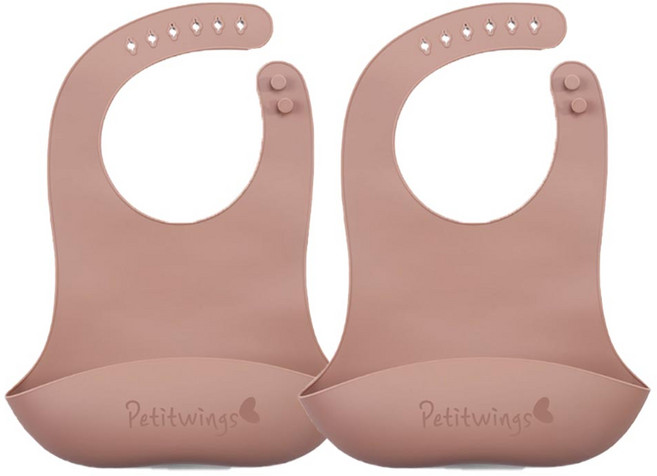 [쁘띠윙스] 아기턱받이 아기 실리콘턱받이 자기주도이유식 방수 어린이집, 카라멜, 2개