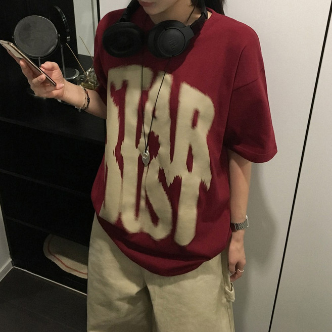 티데일리 더스트 프린팅 오버핏 17수 빅사이즈 라운드 반팔 티셔츠