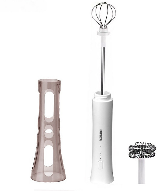 손안아픈 전동 거품기 우유 휘핑기 충전식 무선 홈카페 라떼아트 메이커, 흰색 이중 헤드