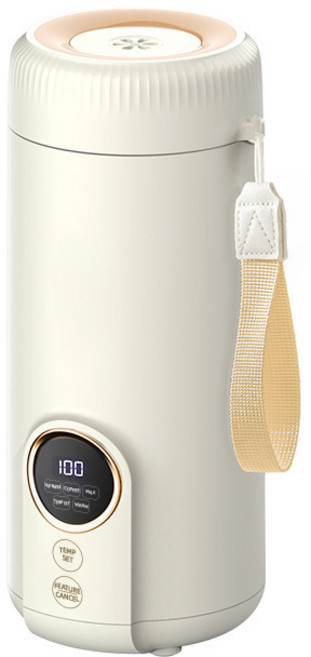 PYHO 휴대용 전기포트 라면 텀블러 티포트 3단계 온도조절 가열식 보온병, 550ml-베이지