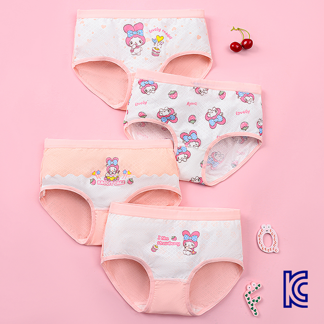 와이비비 여아 마멜 딸기 아이스실크 쿨 메쉬 삼각 팬티 4종세트