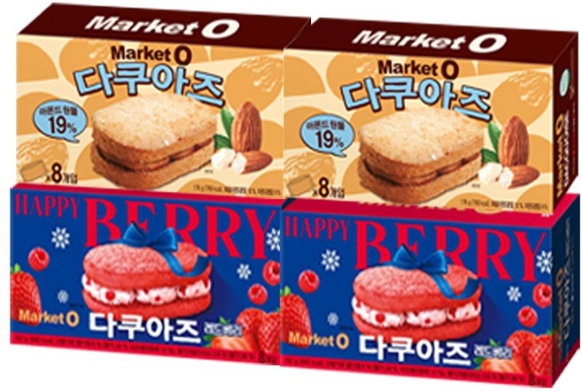 오리온 마켓오 다쿠아즈 176g+다쿠아즈 레드베리 192g, 2세트, 368g