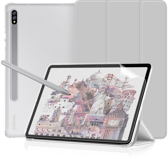 니하 태블릿 슬림 클리어 케이스(종이질감 필름), 그레이, 1개