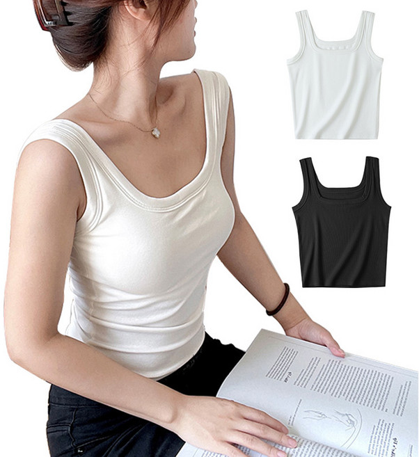 내장 브라 민소매 캡나시 캐미솔 화이트1+블랙1