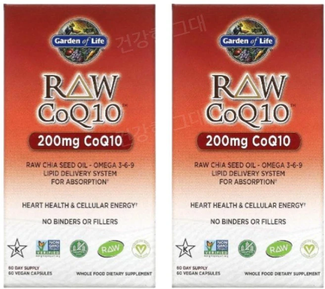 Garden of Life Raw CoQ10 가든오브라이프 로우 코큐텐 200mg 60베지캡슐 2팩, 2개, 60정 - 쿠팡