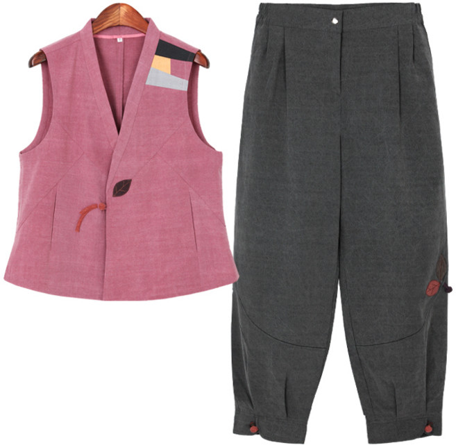 나뭇잎 면 슬라브 조끼 바지 한벌