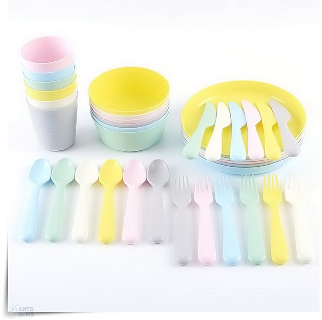 칼라스 식기 그릇 접시 컵 포크 숟가락 플라스틱 식탁, 그릇6개