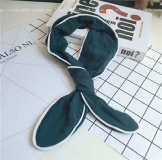 兔耳朵造型絲巾 頭帶 墨綠色 滾邊, 交叉髮帶髮箍可作領巾, 1個