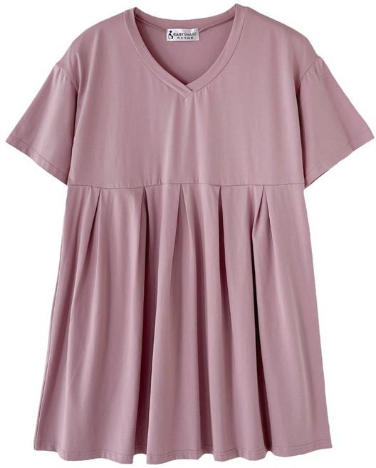 BabyShare時尚孕婦裝 V領短袖A字裙 寬鬆舒適 長版顯瘦上衣 孕婦必備【J2S014D4L】