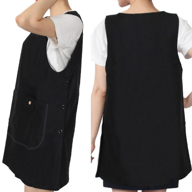 [ UAE339BK ] 검정색/검은색/스판/라운드/가정용/요양보호사/요양원/간병인/양면/원피스/앞치마, M, 1개
