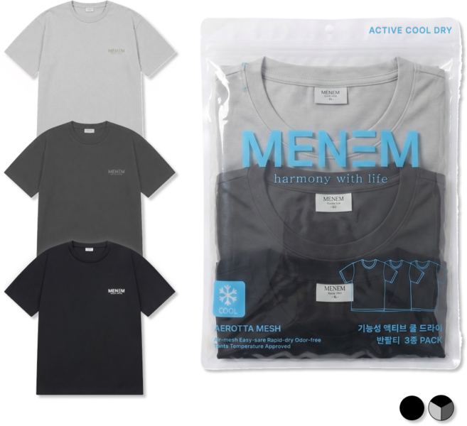 5위 - 미넴 남녀공용 반팔티 3장 S~5XL 스포츠 기능성 쿨티 헬스 트레이닝