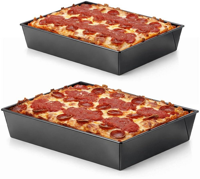 Mifoci 디트로이트 스타일 피자 팬 논스틱 25.4 x 35.6cm(10 x 14인치) 및 20.3 x 25.4cm(8 x 10인치) 정사각형 딥 피자 팬 시카고 접시 팬