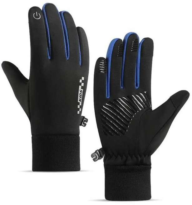 논슬립 겨울 자전거 타기 장갑 풀핑거 방한 터치스크린, 1개, 색상: 9. Blue-M