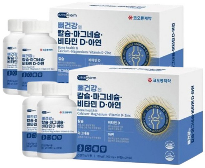코오롱제약 뼈건강엔 칼슘 마그네슘 비타민D 아연, 4개, 60정