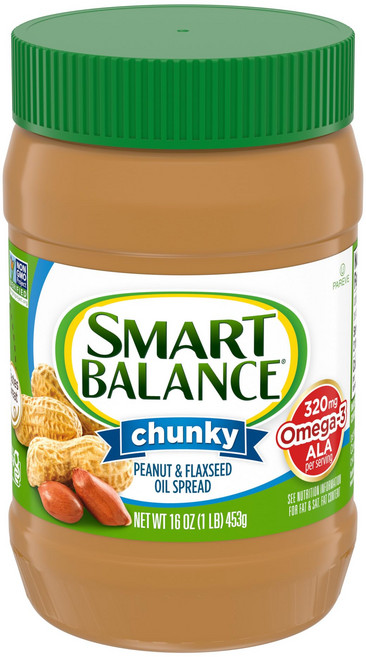 스마트 밸런스 오메가 천연 땅콩 버터 w/아마씨 오일 청키 Smart Balance Chunky Peanut And Flaxseed Oil Spread Peanut Butter, 1개