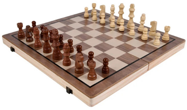 磁性摺疊國際象棋二合一木製棋盤附贈收納袋方便攜帶, 棕色, 1套