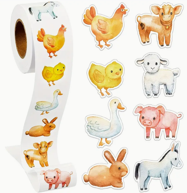 쁘띠팬시 사이즈 2.5cm의 500P 농장 테마 스티커 롤 귀여운 동물 디자인 스티커 | DIY 공예 교육용 휴대폰 태블릿 책 등에 꾸미기
