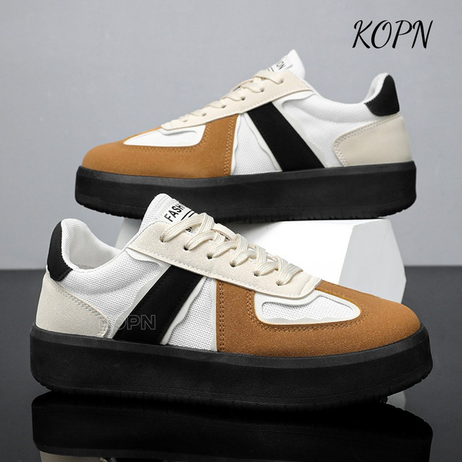 KOPN 남성 신발 가을 캐주얼 백합 두꺼운 바닥 운동판 신발 남성 미끄럼 방지 내마모성 백합 통기 망면 신발