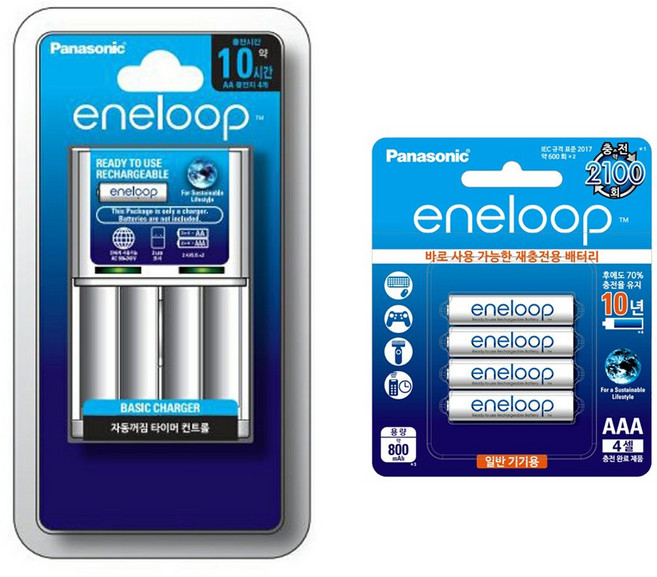 파나소닉 건전지 충전기 BQCC51K + 에네루프 충전지 AAA 4p 세트, 1세트