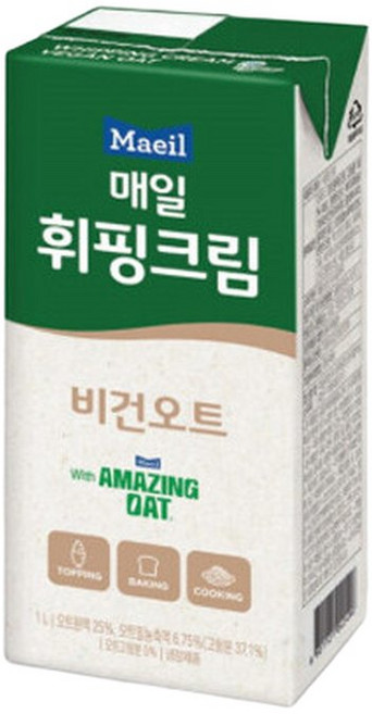 매일 휘핑크림 비건오트 1000ml 3개입 베이커리용/디저트/음료토핑용/요리용/, 1개, 1L